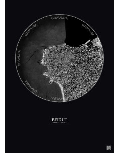 Affiche Beirut – Poster vue satellite 2.5km N&B | Gravura – Fond foncé