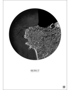Affiche Beirut – Poster vue satellite 2.5km N&B | Gravura – Fond clair