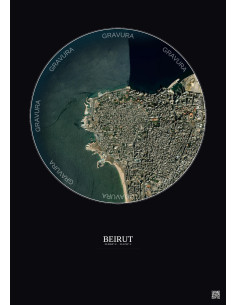 Affiche Beirut – Poster vue satellite 2.5km Couleur | Gravura – Fond foncé