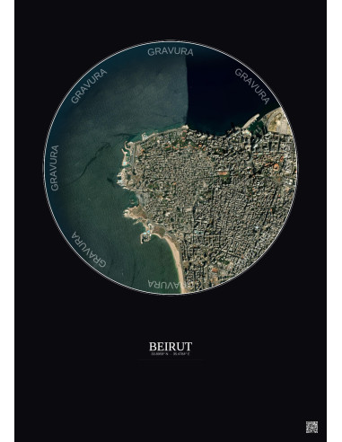 Affiche Beirut – Poster vue satellite 2.5km Couleur | Gravura – Fond foncé