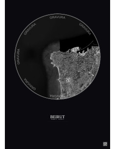 Affiche Beirut – Poster vue satellite 6km N&B | Gravura – Fond foncé