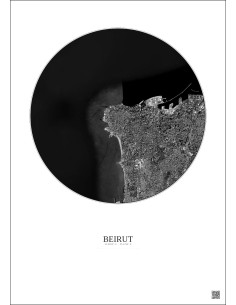 Affiche Beirut – Poster vue satellite 6km N&B | Gravura – Fond clair