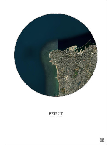 Affiche Beirut – Poster vue satellite 6km Couleur | Gravura – Fond clair