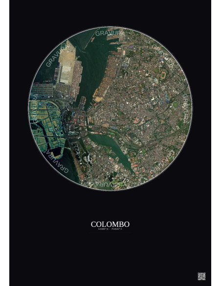Colombo Satellite View Poster 2.5km Color | Gravura – Dark background