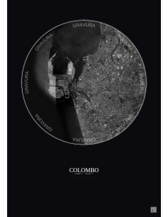 Affiche Colombo – Poster vue satellite 6km N&B | Gravura – Fond foncé