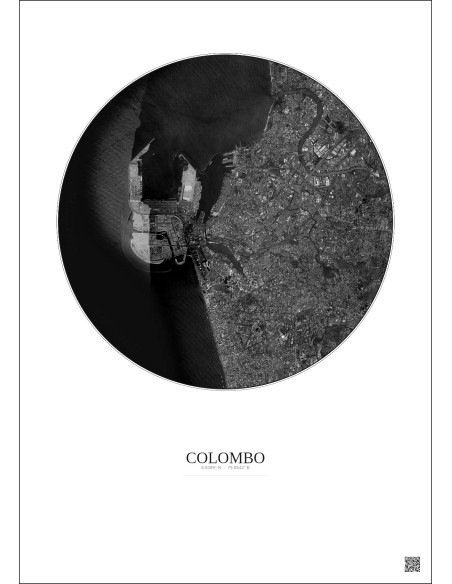Colombo Satellite View Poster 6km B&W | Gravura – Light background