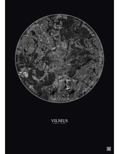 Affiche Vilnius – Poster vue satellite 10km N&B | Gravura – Fond foncé