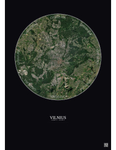 Affiche Vilnius – Poster vue satellite 10km Couleur | Gravura – Fond foncé