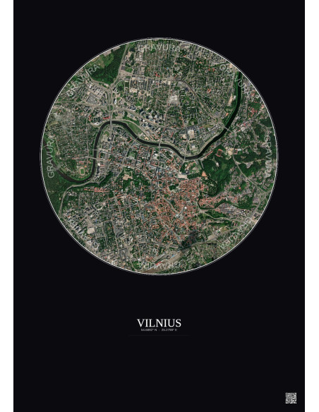 Affiche Vilnius – Poster vue satellite 2.5km Couleur | Gravura – Fond foncé