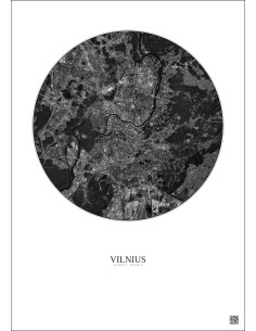 Affiche Vilnius – Poster vue satellite 6km N&B | Gravura – Fond clair