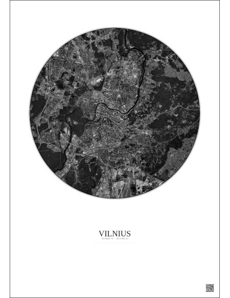 Vilnius Satellite View Poster 6km B&W | Gravura – Light background