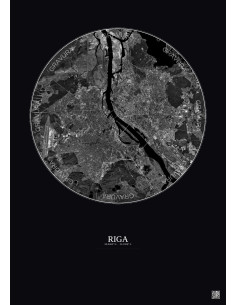 Affiche Riga – Poster vue satellite 10km N&B | Gravura – Fond foncé