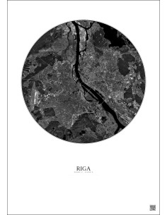 Affiche Riga – Poster vue satellite 10km N&B | Gravura – Fond clair