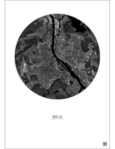 Affiche Riga – Poster vue satellite 10km N&B | Gravura – Fond clair