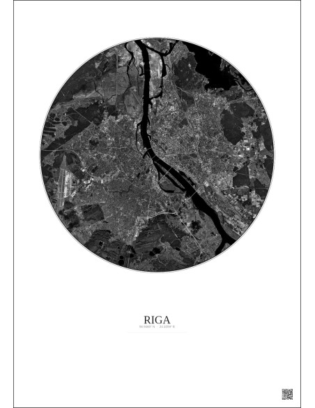 Affiche Riga – Poster vue satellite 10km N&B | Gravura – Fond clair