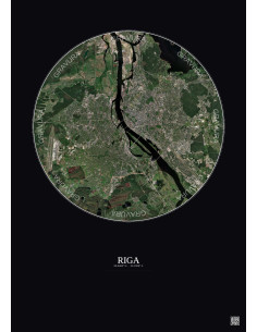 Riga Satellite View Poster 10km Color | Gravura – Dark background