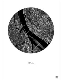 Affiche Riga – Poster vue satellite 2.5km N&B | Gravura – Fond clair