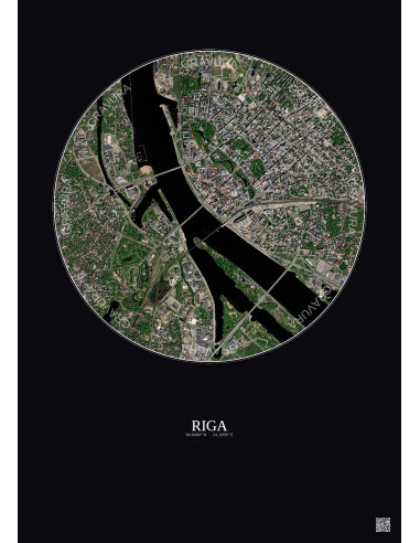 Affiche Riga – Poster vue satellite 2.5km Couleur | Gravura – Fond foncé
