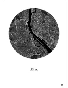 Affiche Riga – Poster vue satellite 6km N&B | Gravura – Fond clair