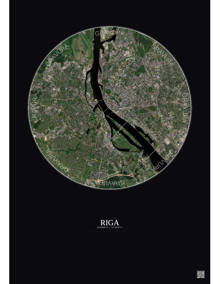 Riga Satellite View Poster 6km Color | Gravura – Dark background