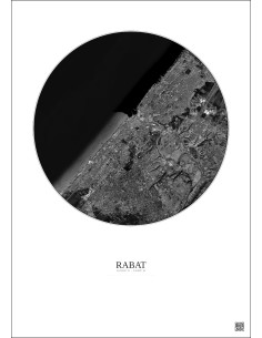 Affiche Rabat – Poster vue satellite 10km N&B | Gravura – Fond clair