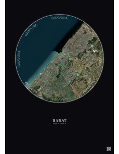 Affiche Rabat – Poster vue satellite 10km Couleur | Gravura – Fond foncé