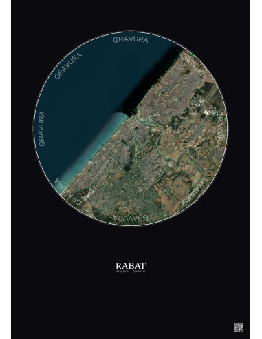 Affiche Rabat – Poster vue satellite 10km Couleur | Gravura – Fond foncé