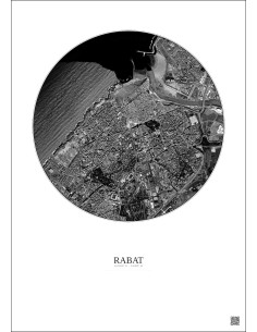 Affiche Rabat – Poster vue satellite 2.5km N&B | Gravura – Fond clair