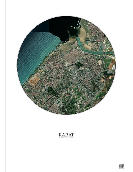 Affiche Rabat – Poster vue satellite 2.5km Couleur | Gravura – Fond clair