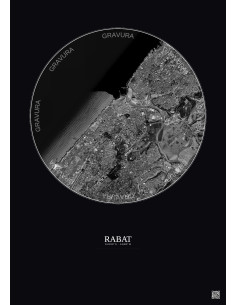 Affiche Rabat – Poster vue satellite 6km N&B | Gravura – Fond foncé