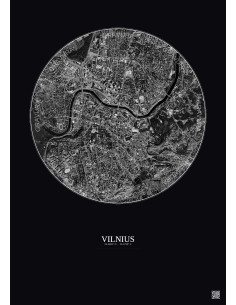 Affiche Vilnius – Poster vue satellite 2.5km N&B | Gravura – Fond foncé