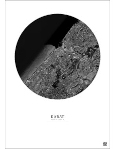 Affiche Rabat – Poster vue satellite 6km N&B | Gravura – Fond clair
