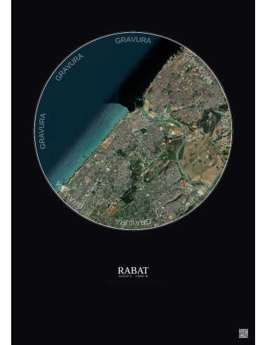 Affiche Rabat – Poster vue satellite 6km Couleur | Gravura – Fond foncé