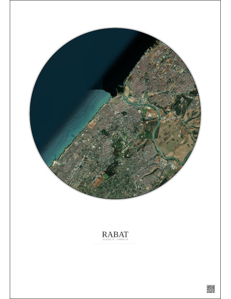 Rabat Satellite View Poster 6km Color | Gravura – Light background