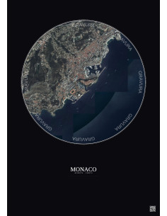 Affiche Monaco – Poster vue satellite 2.5km Couleur | Gravura – Fond foncé