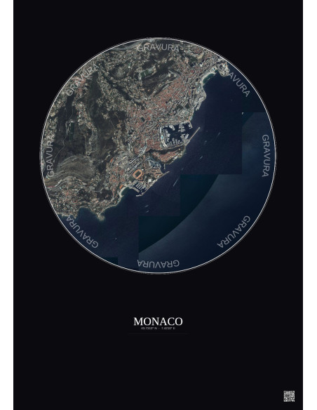 Affiche Monaco – Poster vue satellite 2.5km Couleur | Gravura – Fond foncé