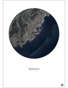 Affiche Monaco – Poster vue satellite 2.5km Couleur | Gravura – Fond clair
