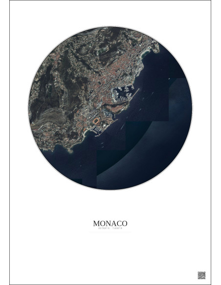 Affiche Monaco – Poster vue satellite 2.5km Couleur | Gravura – Fond clair