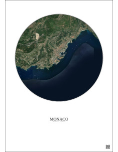 Affiche Monaco – Poster vue satellite 5km Couleur | Gravura – Fond clair