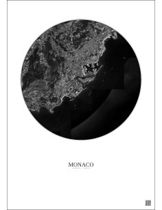Affiche Monaco – Poster vue satellite 2.5km N&B | Gravura – Fond clair