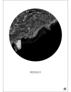 Affiche Monaco – Poster vue satellite 10km N&B | Gravura – Fond clair