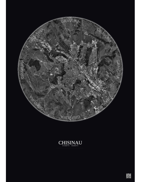 Chisinau Satellite View Poster 10km B&W | Gravura – Dark background