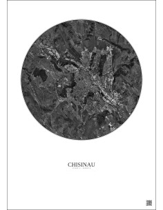 Affiche Chisinau – Poster vue satellite 10km N&B | Gravura – Fond clair