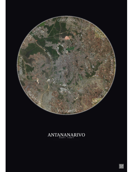 Affiche Antananarivo – Poster vue satellite 10km Couleur | Gravura – Fond foncé