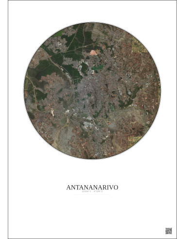 Affiche Antananarivo – Poster vue satellite 10km Couleur | Gravura – Fond clair