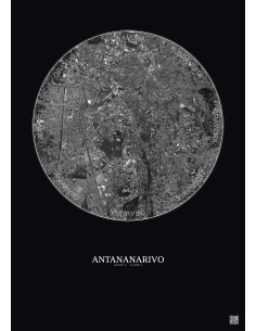 Affiche Antananarivo – Poster vue satellite 2.5km N&B | Gravura – Fond foncé