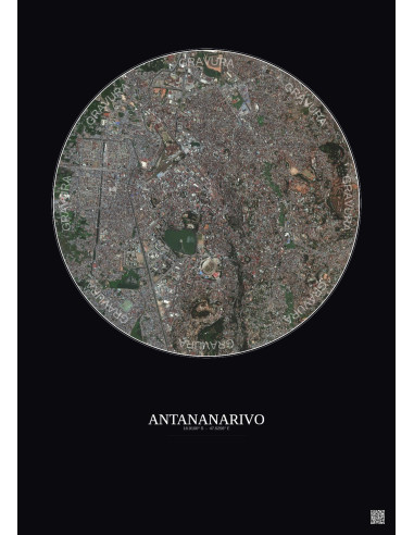 Affiche Antananarivo – Poster vue satellite 2.5km Couleur | Gravura – Fond foncé