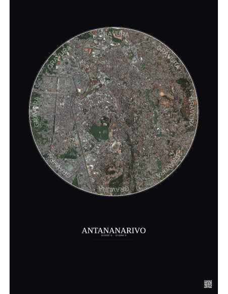Affiche Antananarivo – Poster vue satellite 2.5km Couleur | Gravura – Fond foncé