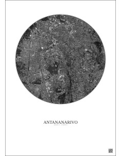 Affiche Antananarivo – Poster vue satellite 2.5km N&B | Gravura – Fond clair