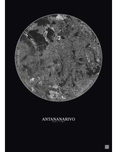 Affiche Antananarivo – Poster vue satellite 6km N&B | Gravura – Fond foncé